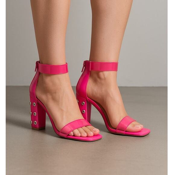 INC International Concepts Makenna Studded Heel Sandals 8M Hot Pink Clear Strap - Picture 1 of 12